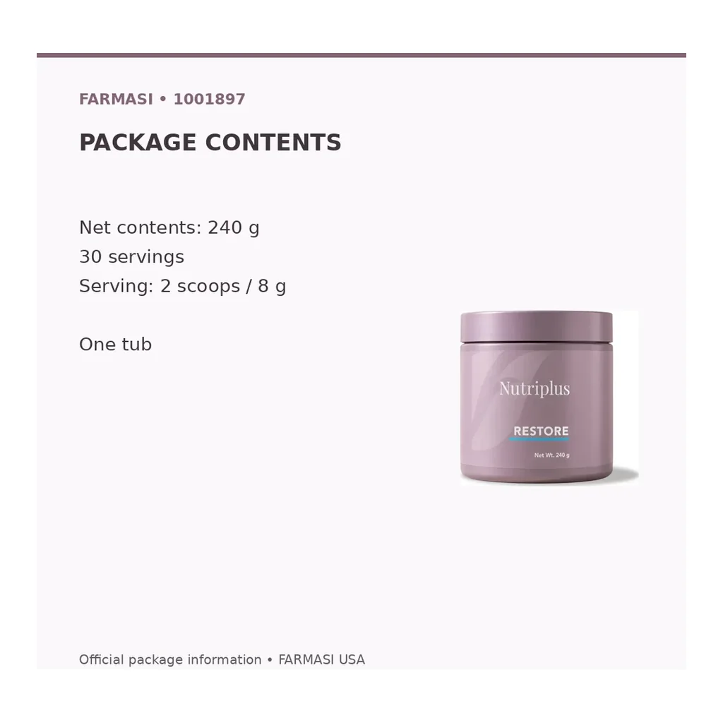 FARMASI Nutriplus Restore, 240 g – Verified package contents FARMASI Nutriplus Restore, 240 g – Verified package contents