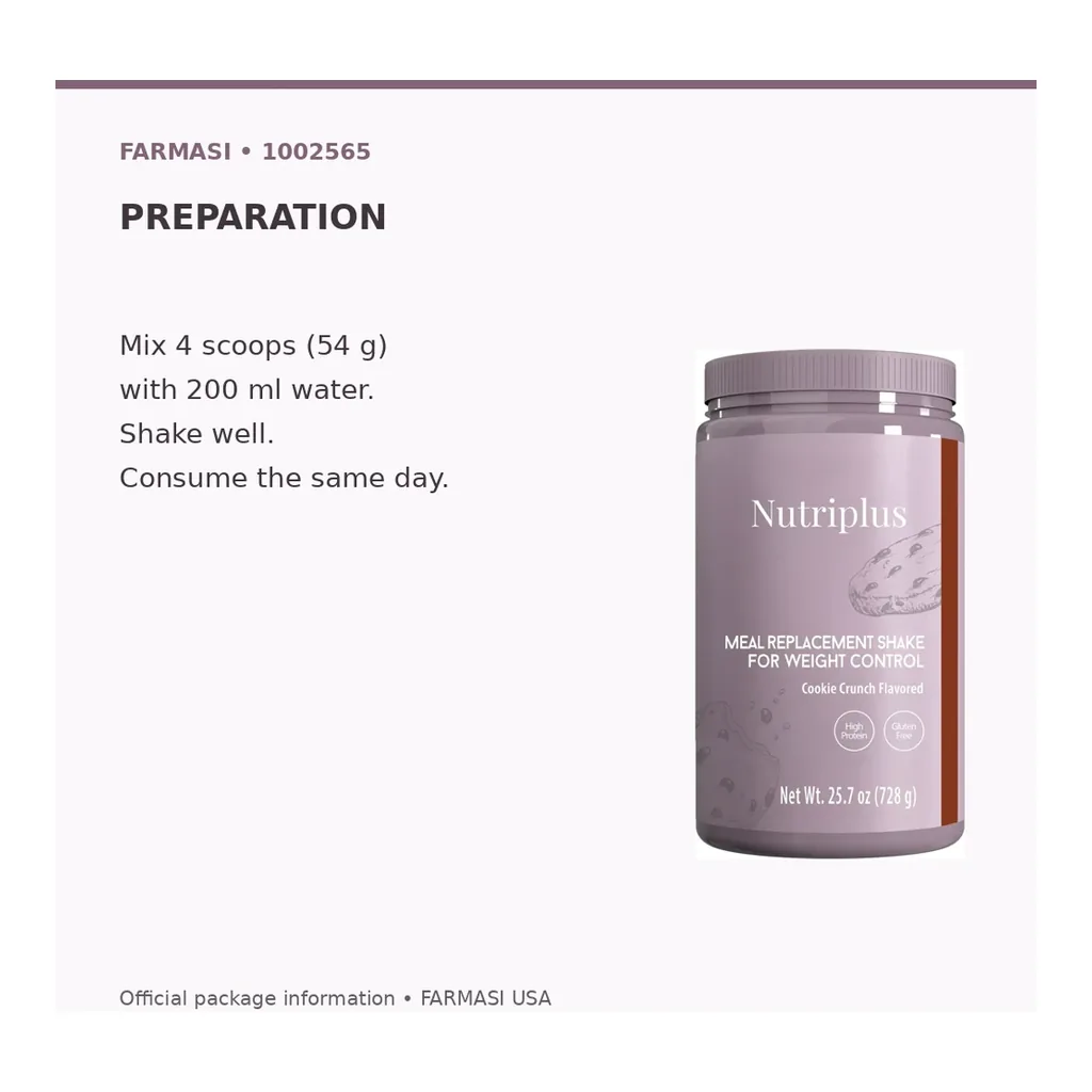 FARMASI Nutriplus Shake – Cookie Crunch, 728 g – Preparation directions FARMASI Nutriplus Shake – Cookie Crunch, 728 g – Preparation directions