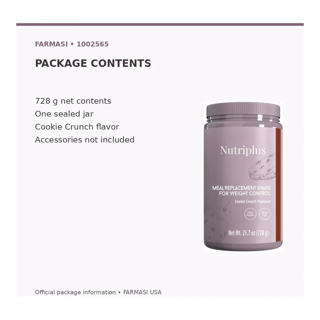 FARMASI Nutriplus Shake – Cookie Crunch, 728 g – Package contents FARMASI Nutriplus Shake – Cookie Crunch, 728 g – Package contents