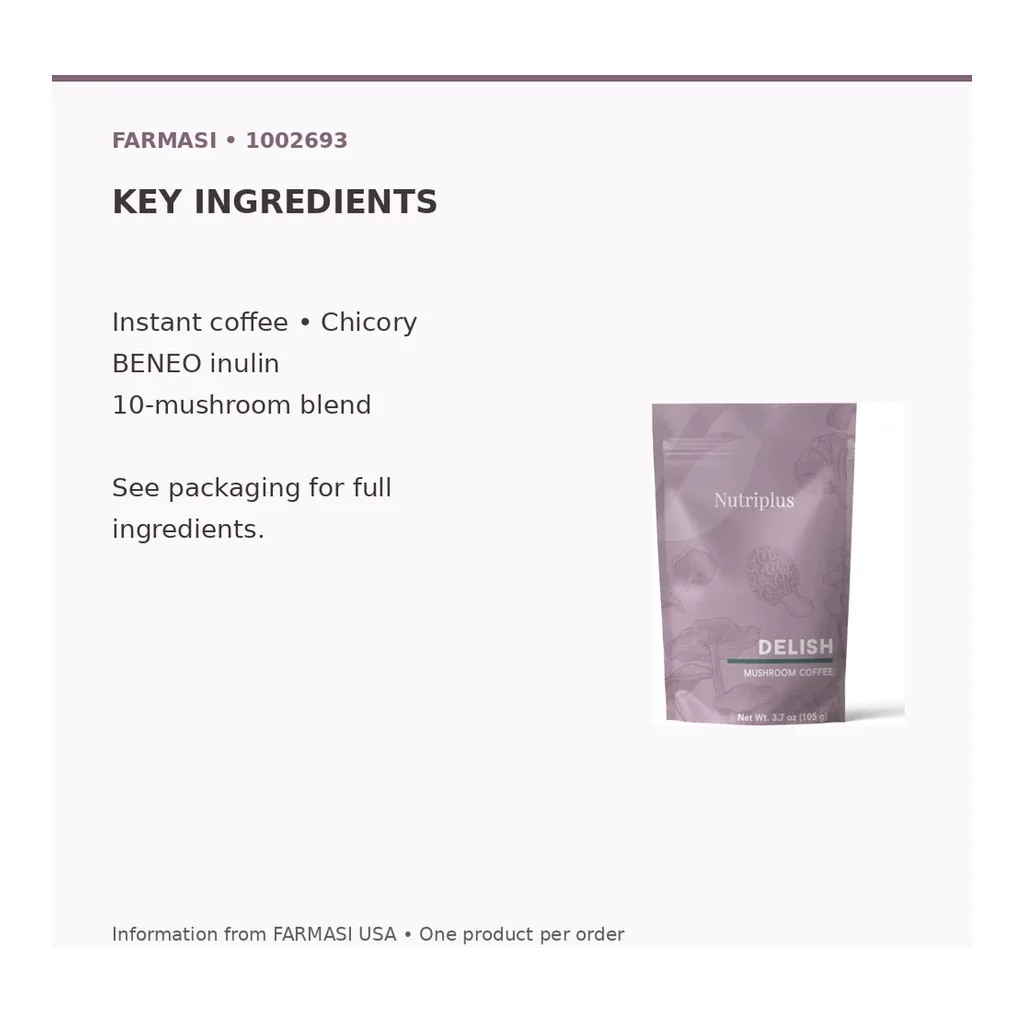 FARMASI Delish Mushroom Coffee 105 g — Key ingredients information FARMASI Delish Mushroom Coffee 105 g — Key ingredients information