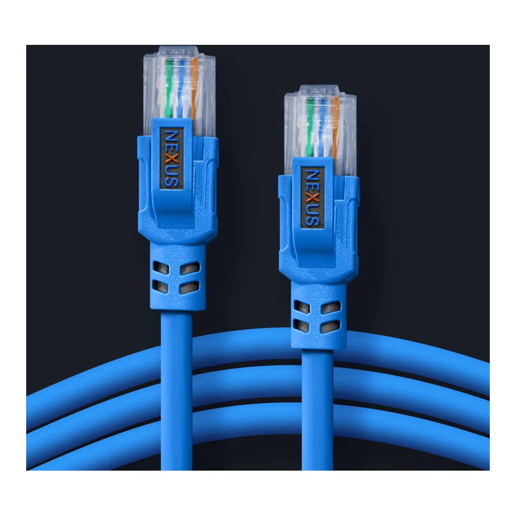 106bd653cbd701758aea218165a2a15b-hi.jpg Nexus Patch Cord CAT6-A UTP Network Cable, 10 Gbps Transfer Rate, 350Mhz Speed & Frequency, 23AWG Full Bare Copper Conductor Material, Weather Proof PVC Jacket, 0.25M Length, Blue