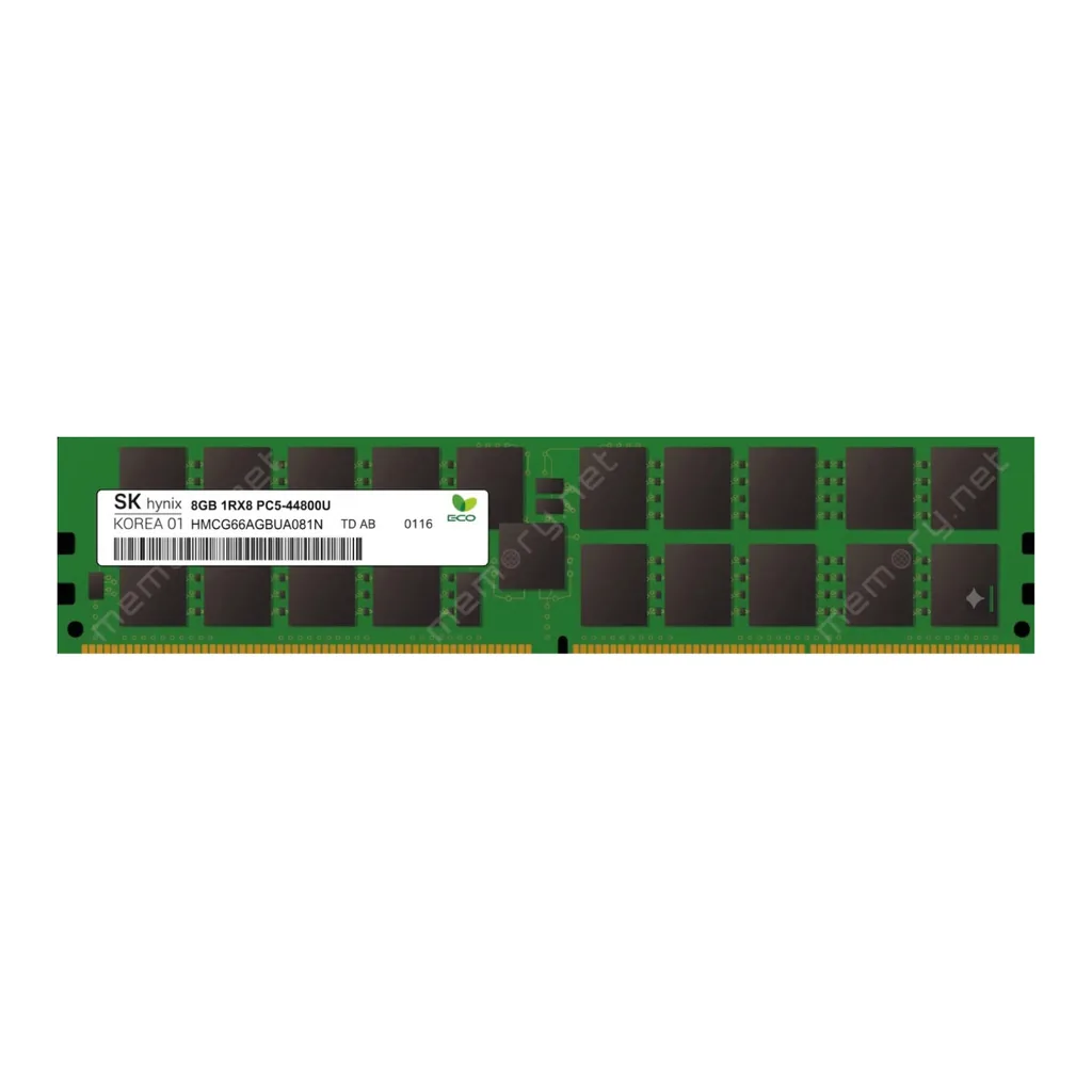 SK Hynix HMCG66AGBUA081N DDR5 UDIMM Desktop Memory Module, 8GB, 5600MHz PC5-44800, 288 Pin, 1Rx16 Single Rank, CL46, 1.1V, Non ECC | HMCG66AGBUA081N - Image 1 SK Hynix HMCG66AGBUA081N DDR5 UDIMM Desktop Memory Module, 8GB, 5600MHz PC5-44800, 288 Pin, 1Rx16 Single Rank, CL46, 1.1V, Non ECC | HMCG66AGBUA081N - Image 1