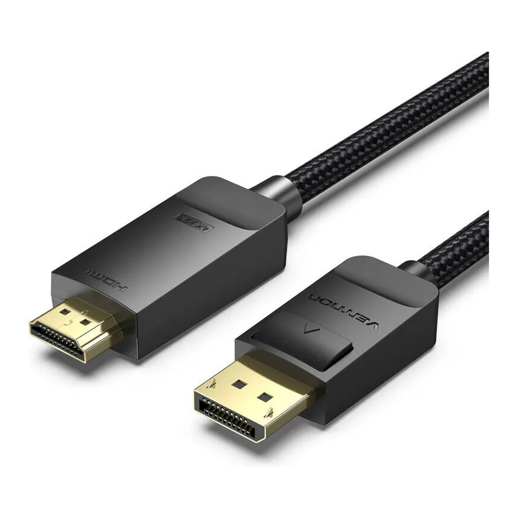 147051e9826647c5c949e20ff9ce340b-hi.jpg Vention Cotton Braided 4K DP Male to HDMI-A Male HD Cable, 4K/60Hz Resolution, HDR Support, Audio & Video Sync, High Performance Chip, Premium Shielding Technology, 2 Meter Cable Length, Black