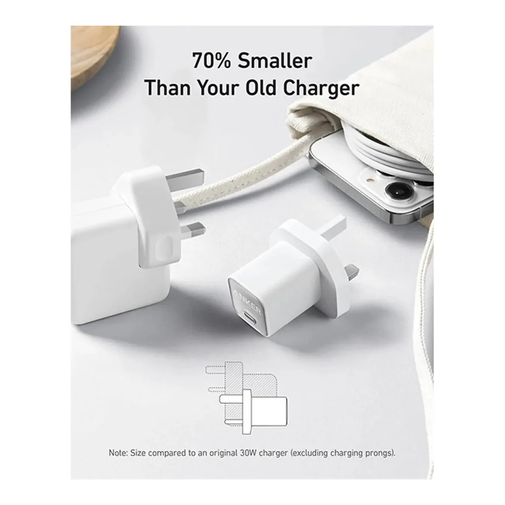 16e06620970bd89cabc0d0a1a1e913bd-hi.jpg Anker 511 Charger, 30W Max Output, Powered by GaN, 70% Smaller Design, ActiveShield 2.0, USB Type-C Interface, UK Plug, Wide Compatibility, White | A2147K21