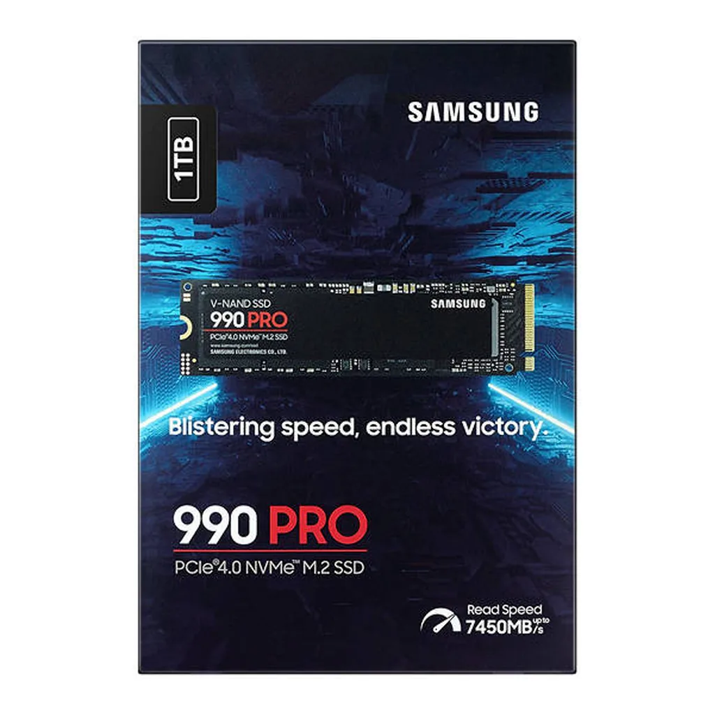 19a21e67fc786cef4b506f041dbb0cc6-hi.jpg Samsung 990 Pro 1TB NVMe M.2 Internal SSD, PCIe Gen 4.0 x4, NVMe 2.0 Interface, 7450 MB/s Sequential Read Speed, 6900 MB/s Sequential Write Speed, V-NAND 3-bit MLC | MZ-V9P1T0BW