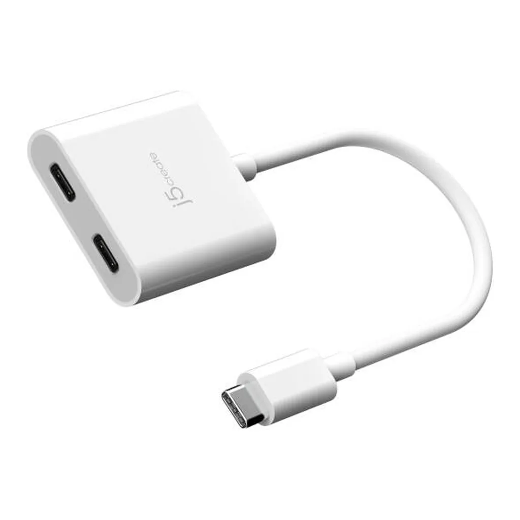 1ad4f2ac8b10b5f6e2ab66bb19a43ea4-md.jpg J5create JCA164 USB-C to Dual USB-C Adapter, 4K 240Hz Video Output, 480Mbps USB Data Transfer, 100W USB-C® Power Delivery 3.0 Pass-Through, Extended & Mirrored Display Support, White | J5-JCA164