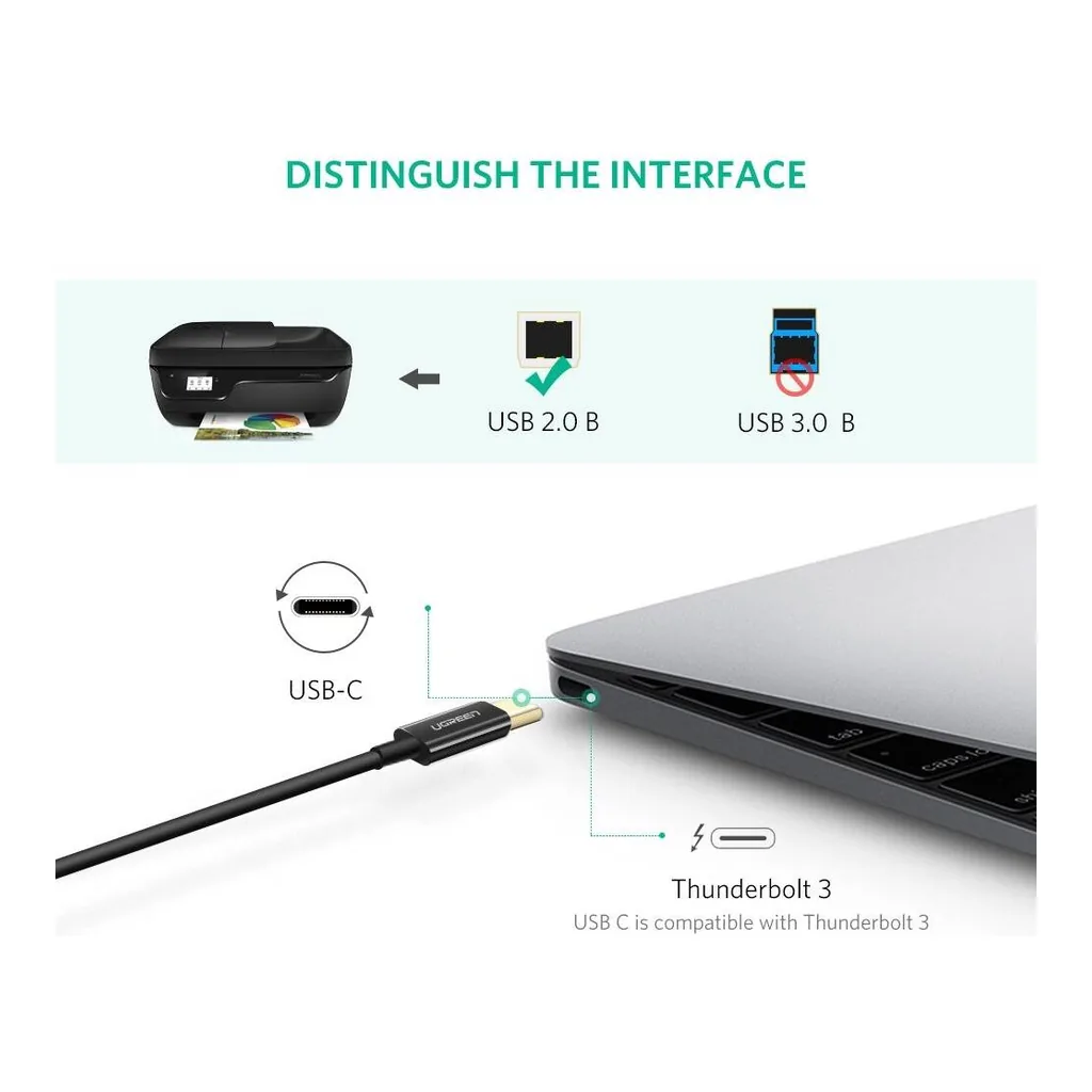 1bd5934c048a1a2763c21b991e660c67-hi.jpg UGREEN US241 USB-C to USB-B Printer Cable - Black