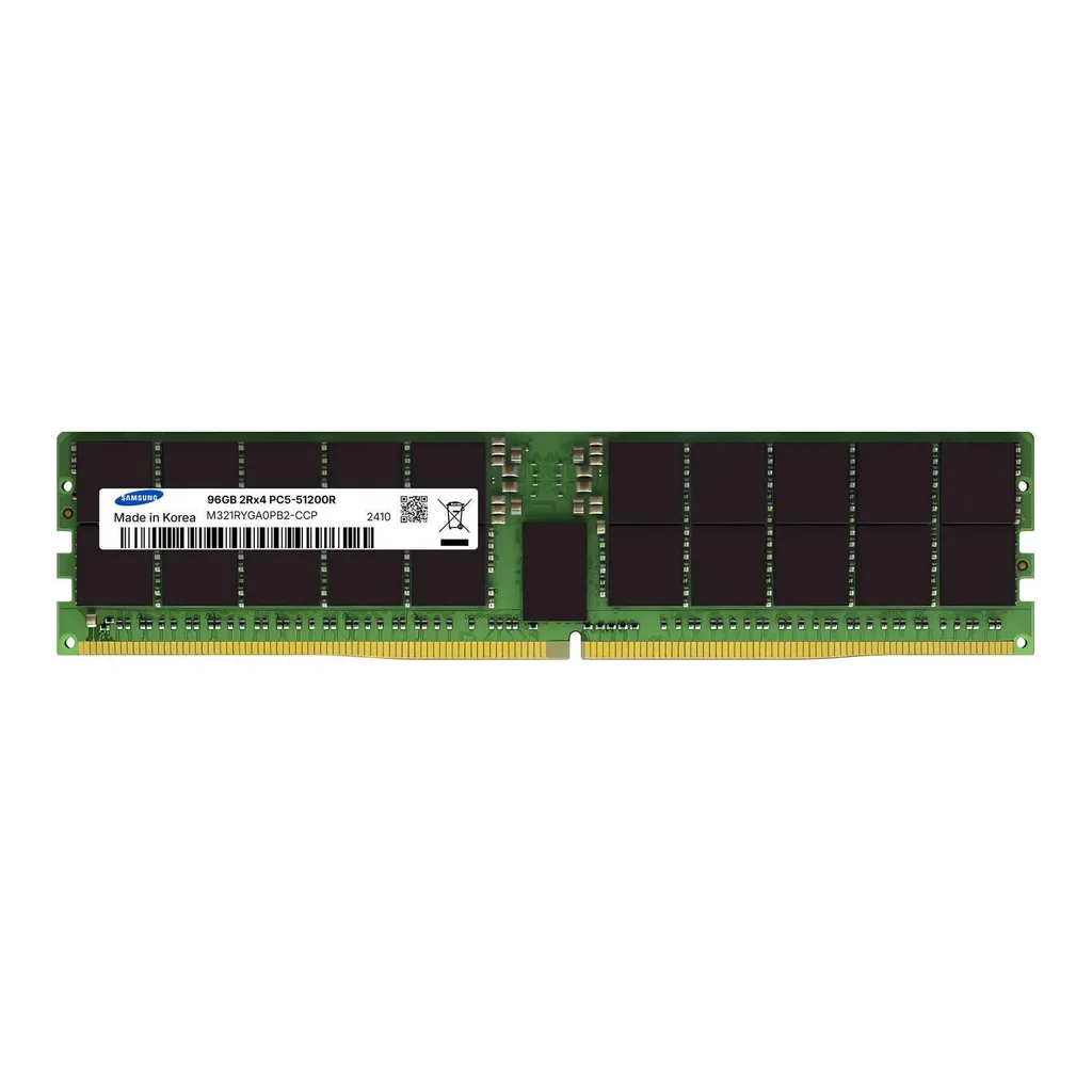 SAMSUNG 96GB DDR5 Server Memory, 6400MHz Memory Speed, CL52 CAS Latency, ECC Registered, 1.1 Voltage, 288-Pin | M321RYGA0PB2-CCP - Image 1 SAMSUNG 96GB DDR5 Server Memory, 6400MHz Memory Speed, CL52 CAS Latency, ECC Registered, 1.1 Voltage, 288-Pin | M321RYGA0PB2-CCP - Image 1