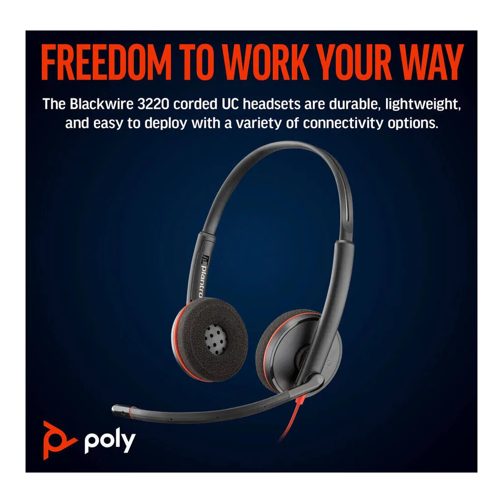 1d068017662c184eb9099d5f37b71617-hi.jpg Poly Blackwire 3220 USB-C Headset with USB-C to USB-A Adapter, Noise-Canceling Microphone, Inline Call Controls, Hearing Protection, USB-C Connectivity, Black