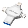 1f1793dee197a031d0c3388976b13b0d-hi.jpg Green Lion 4-In-1 USB Flash Drive, 64GB Capacity, USB 3.0 High-Speed, Lightning, USB-C, Micro USB & USB-A, Metal Build, Plug-And-Play, Multi-Device Storage Solution, Silver | GN4IN1USB64SL