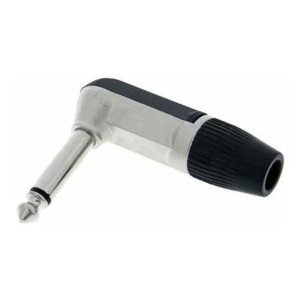 1f4b3724f32008706bc62a4c221dde97-md.jpg Rean NYS207 Right Angle Mono Plug. Metal Housing, Plastic Bushing. 2-Pole, 6 mm Cable O.D. Red Cover & Red Boot