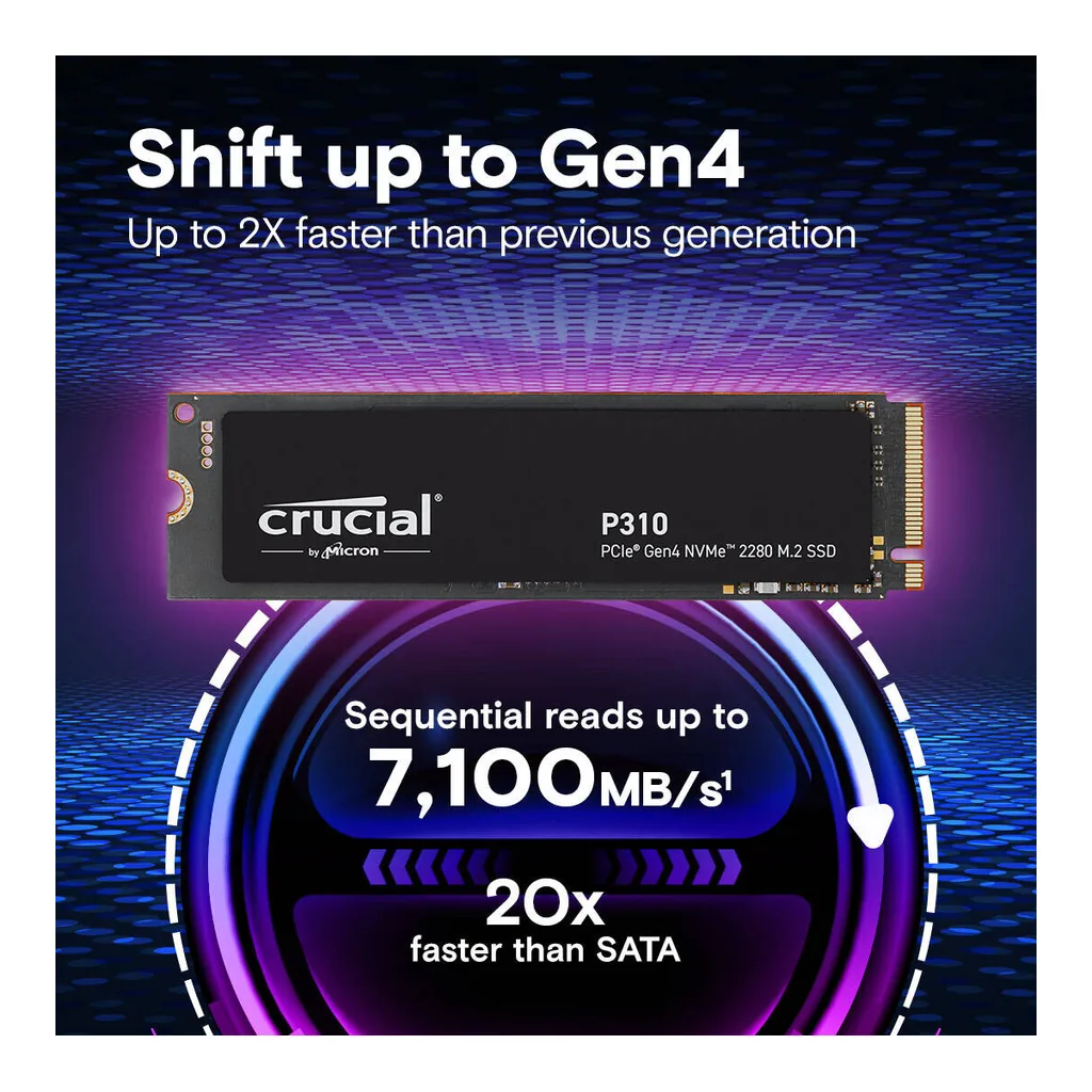261ff60c1114de1a3fb6c7f05af2e31e-hi.jpg Crucial P310 PCIe Gen4 NVMe 2280 M.2 SSD, PCIe Gen 4 x4 speeds 7100MB/s Read, 6000MB/s Write, M.2 2280 Form Factor, 2TB Capacity | CT2000P310SSD8