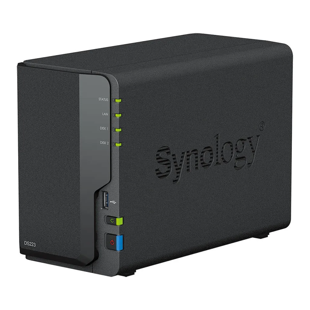 28f72a8982b47de62c357a9fb0e6f070-hi.jpg Synology DiskStation DS223 2-Bay NAS Enclosure, Realtek RTD1619B 1.7Ghz, 2 GB DDR4 non-ECC Memory, 2x 3.5"/2.5" SATA Drive Bays, RJ45 LAN Port, 3x USB 3.2 Ports, Black | DS223