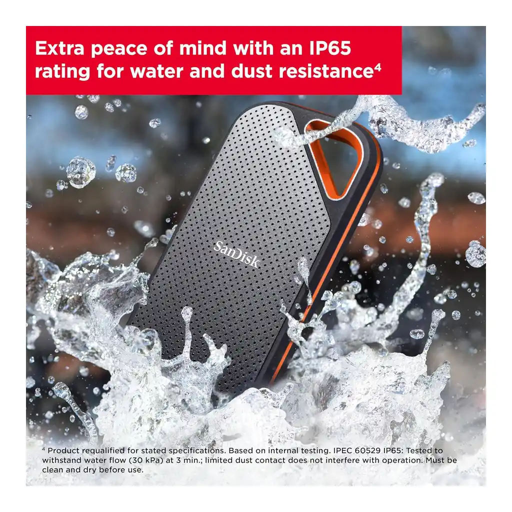 29b3ec992e38817944a617b2b840a11f-hi.jpg SanDisk 2TB Extreme Portable SSD, USB 3.2 Gen 2 x2, Up to 2000MB/s Read & Write Speeds, 256-Bit AES Hardware Encryption, Carabiner Loop, IP65, Black/Orange | SDSSDE81-2T00-G25