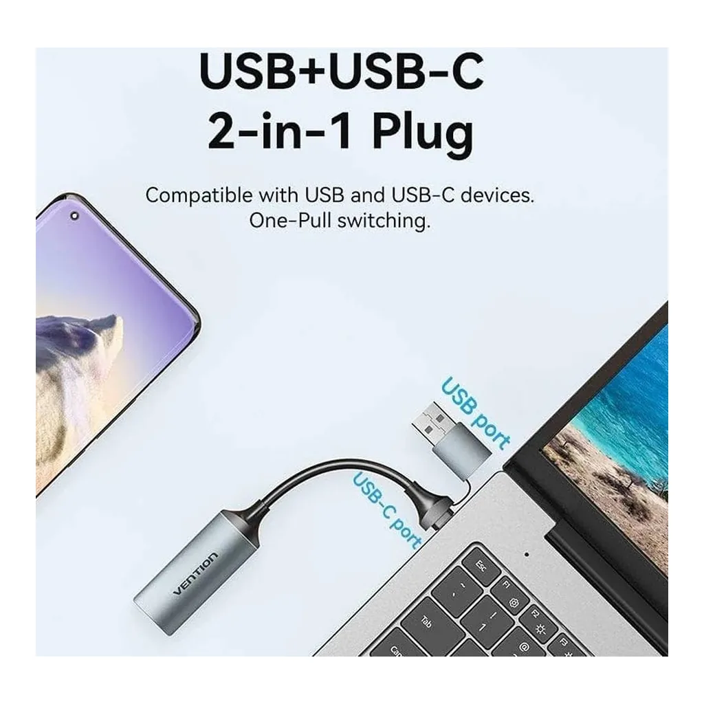 Vention ACWHA HDMI to USB-A/USB-C Video Capture Card, 1080p60, Grey - Image 6 Vention ACWHA HDMI to USB-A/USB-C Video Capture Card, 1080p60, Grey
