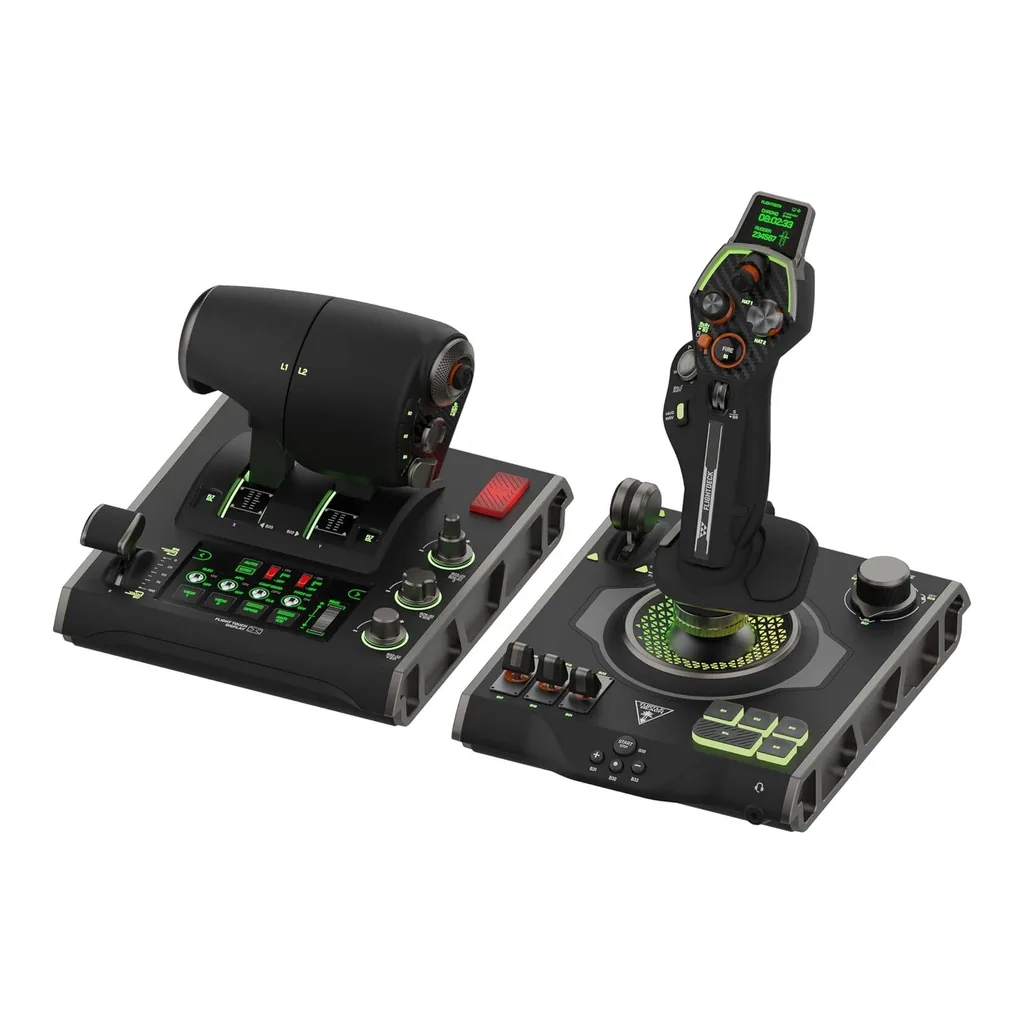 2adad3061570e52d103f1fbaeadccabd-hi.jpg Turtle Beach Velocityone Flightdeck Universal Hotas Simulation System Joystick & Throttle For Air & Space Combat Simulation For Windows 10 & 11, Touch Display & Buttons, 139 Program Controls