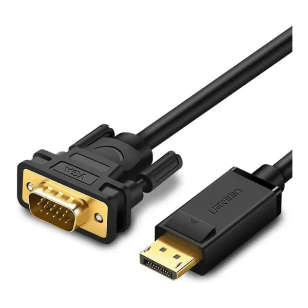 2f0b014137f0254527c5ed418512ddcb-hi.jpg UGREEN DP105 Displayport to VGA Image Transfer Cable, Male to Male Connection, Analog ANX9833 Chipset, Gold-Plated Interface, Up to 1920x1080P @ 60Hz, TPE Material, 1.5 m, Black | 10247