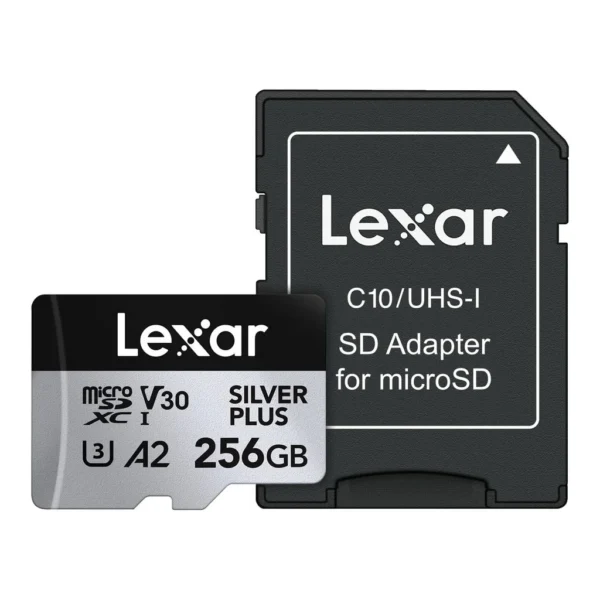 2f3032611b2d6840798b58ec4f6350ed-hi.jpg Lexar 256GB Professional Silver Plus microSDXC Memory Card w/SD Adapter, UHS I, C10, U3, V30, Full HD & 4K Video, Up to 205/150 MB/s Read/Write, for Videographers, Gamers (LMSSIPL256G BNANU)