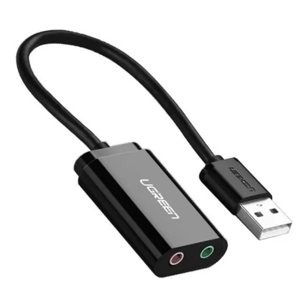 30dc58f6300638aaae4d81dc209b5f09-md.jpg UGREEN USB 2.0 External Stereo Sound Card Adapter, USB-A to 3.5mm Headphone and Microphone Jack Convertor, Crystal-Clear Sound, For Win/Mac/Linux/PS5, Black | 30724