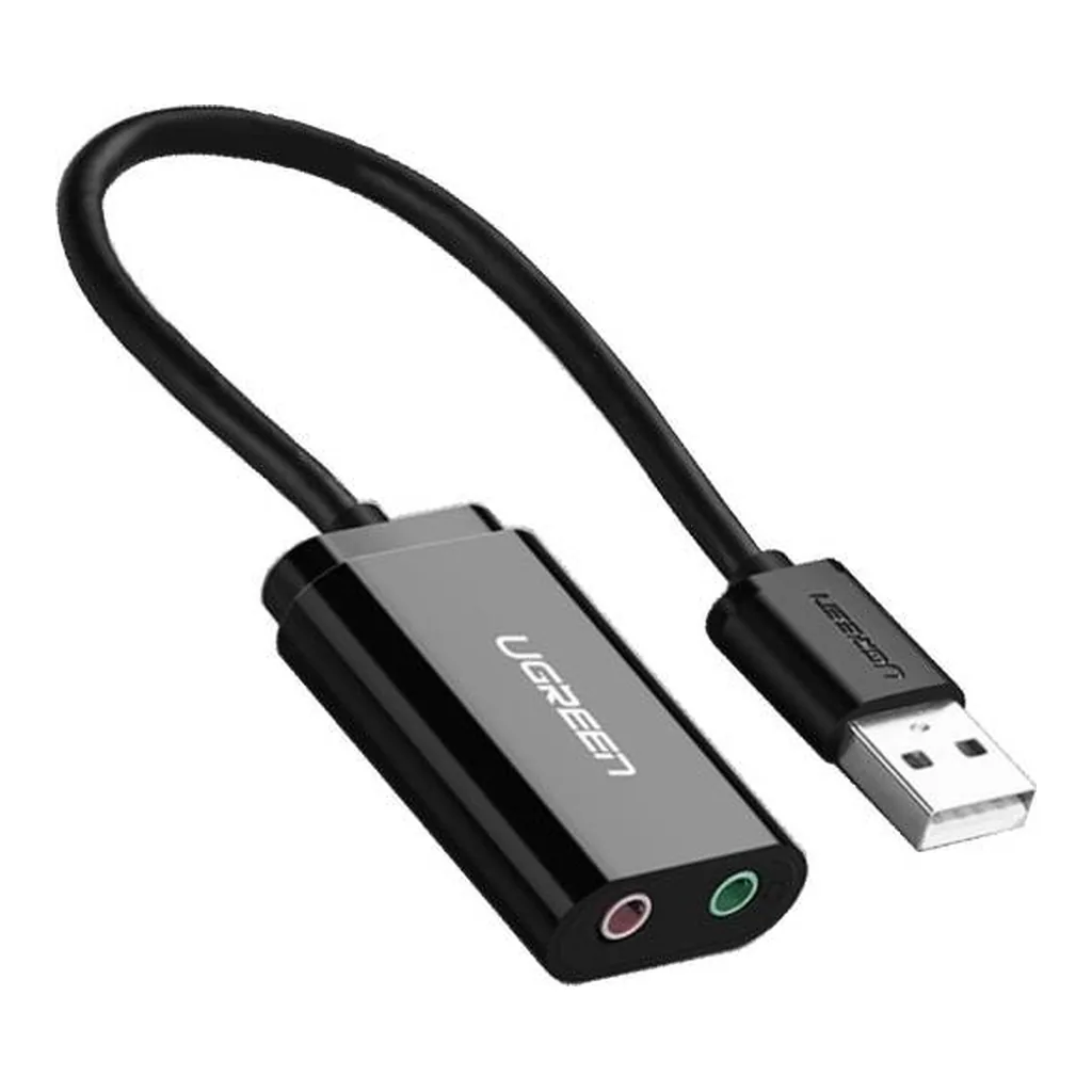 30dc58f6300638aaae4d81dc209b5f09-md.jpg UGREEN USB 2.0 External Stereo Sound Card Adapter, USB-A to 3.5mm Headphone and Microphone Jack Convertor, Crystal-Clear Sound, For Win/Mac/Linux/PS5, Black | 30724