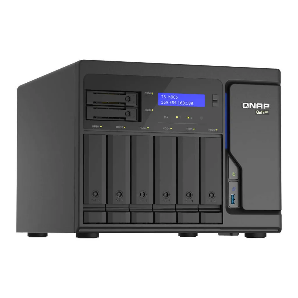 312271e20c6be8eadc00570cb7d436f1-hi.jpg QNAP TS-h886 NAS Enclosure, Intel Xeon D-1602 2-Core, 8GB UDIMM RAM, 6 x 3.5, 3.5" & 2.5" SATA HDD & 2.5" SATA SSD Drive Bays, 2x PCIe Gen3 x8 Slot, Black | TS-h886-D1602-8G