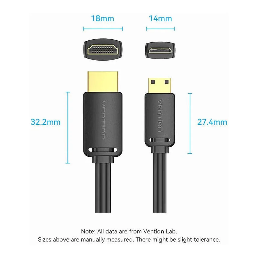 317877626ac828627ad837993bb8b53a-hi.jpg Vention HDMI-C Male to HDMI-A Male 4K HD Cable, 4K@60Hz Resolution, 3D Visual Effects, Supports HDR, Audio-Video Synchronized Output, No Lag, No Screen Flicker, 2 Meter Cable Length, Black