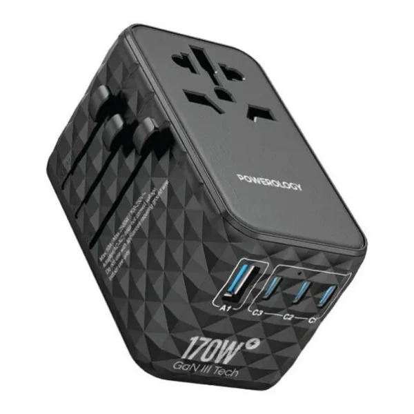 330cbbe62038895b7f04fff0476b4d23-md.jpg Powerology 170W GaN Universal Charger 4-Port Fast Charging AC Adapter, USB-C & USB-A Travel Wall Charger, Black | PWCUQC042