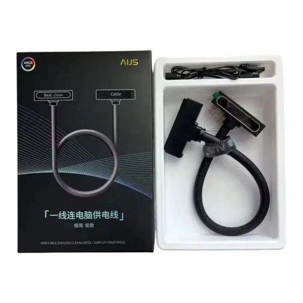 AIJS ATX 24-Pin Motherboard Power Extension Cable with ARGB SYNC, Black - Image 1 AIJS ATX 24-Pin Motherboard Power Extension Cable with ARGB SYNC, Black
