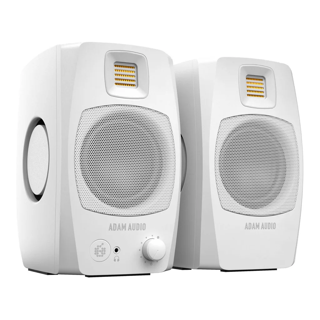 352dd03d80dff82b8507576ff50baca4-hi.jpg ADAM AUDIO D3V Desktop Speakers, 3.5" Basket Diameter Woofer, D-ART Tweeter Type, Dual-Passive Radiator, TRS Analog Connectors, Single-Piece Aluminum Cone Material, White
