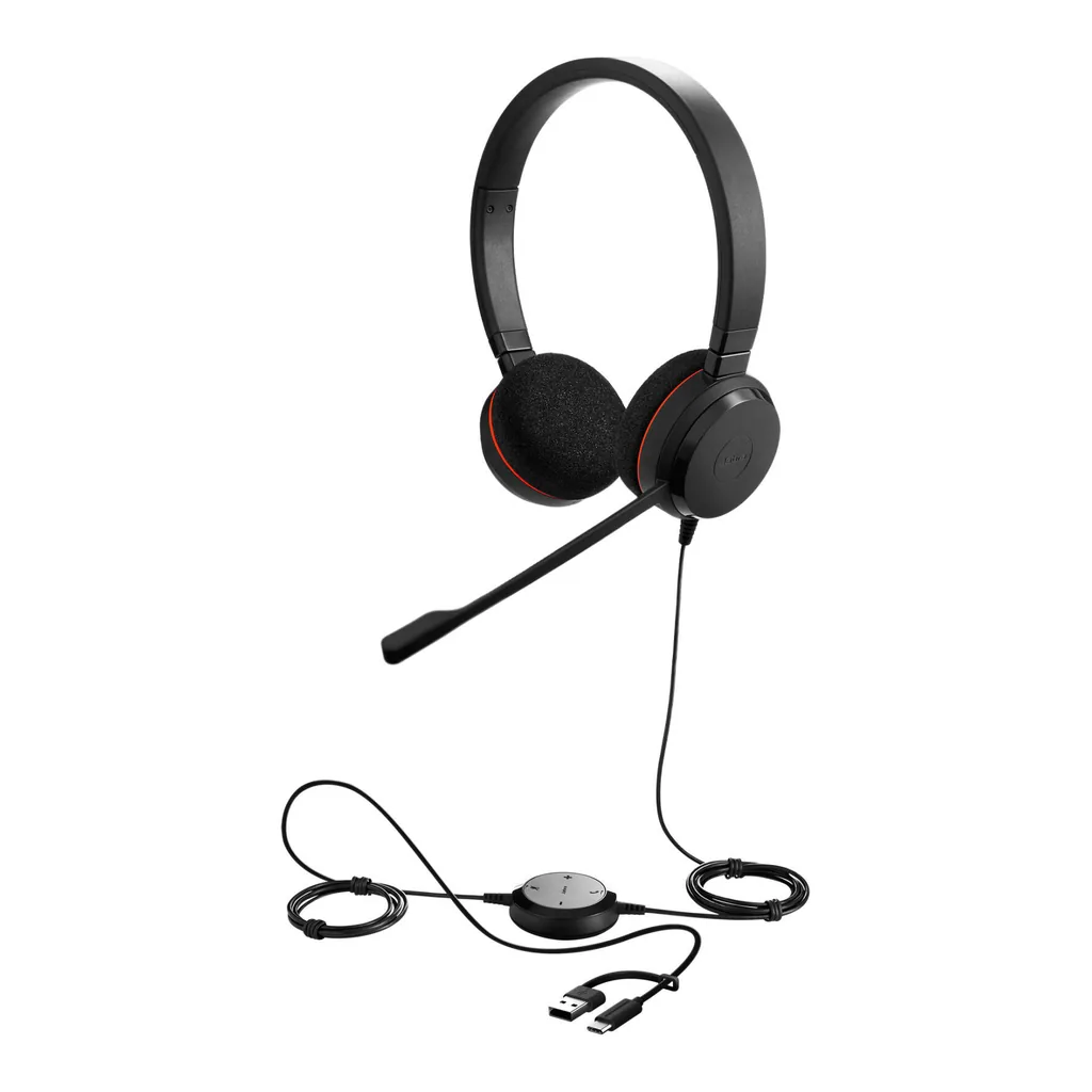 3558f2c2c012fd17c7e5a8596b0281b3-hi.jpg Jabra Evolve 20 MS Stereo Wired Headset, Passive Noise Cancellation, Foam Ear Cushions, In-Cord Volume Control, Adjustable Headband, USB-C / A Connectivity, Black