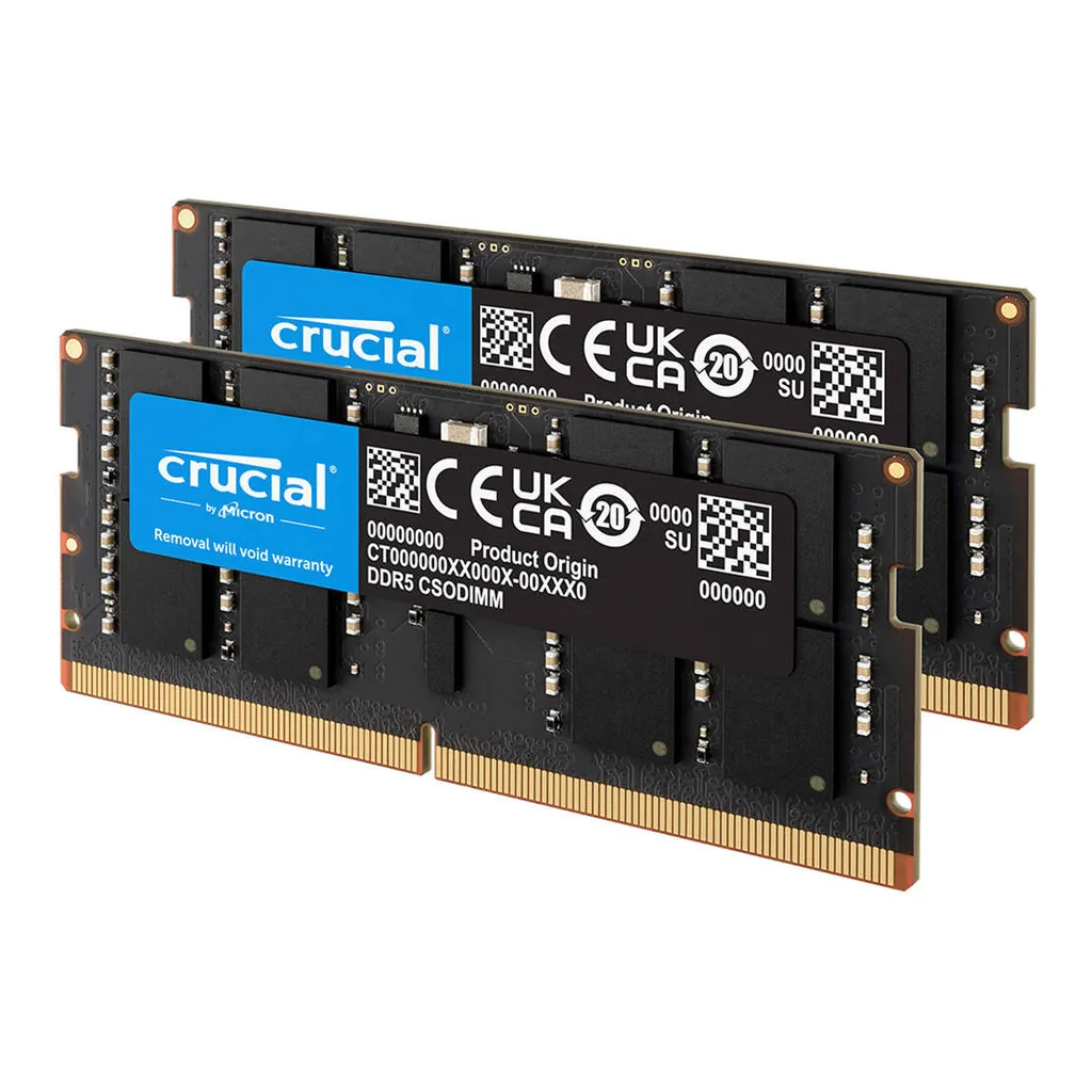 Crucial DDR5 CSODIMM Laptop Memory, 64GB (2x 32 GB) Capacity, 6400 MHz Memory Speed, CL52 CAS Latency, 262-Pin SO-DIMM, Unbuffered DIMM Type, Black | CT2K32G64C52CS5 - Image 2 Crucial DDR5 CSODIMM Laptop Memory, 64GB (2x 32 GB) Capacity, 6400 MHz Memory Speed, CL52 CAS Latency, 262-Pin SO-DIMM, Unbuffered DIMM Type, Black | CT2K32G64C52CS5 - Image 2