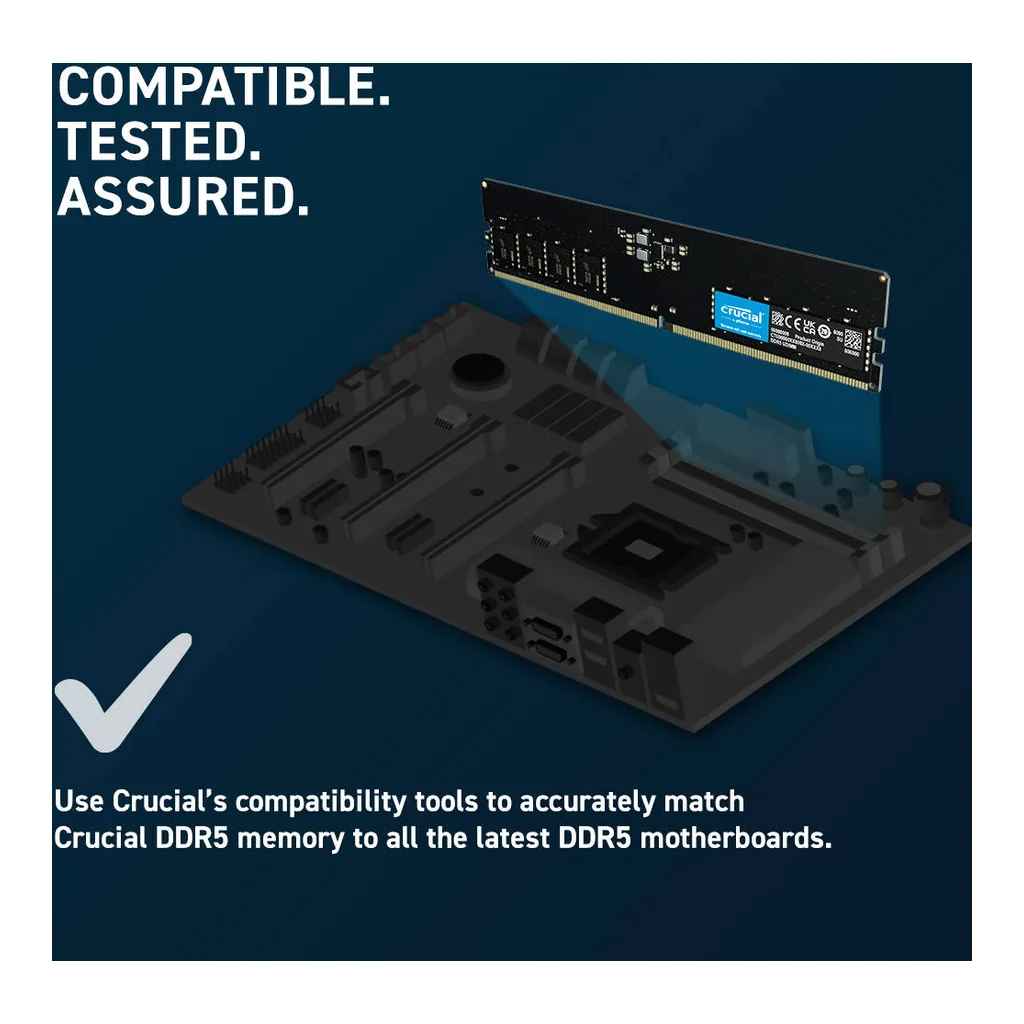 Crucial UDIMM Desktop Memory, 16GB Capacity, DDR5-5600 Speed, 46-45-45 JEDEC, 1.1 Voltage, Unbuffered | CT16G56C46U5 - Image 5 Crucial UDIMM Desktop Memory, 16GB Capacity, DDR5-5600 Speed, 46-45-45 JEDEC, 1.1 Voltage, Unbuffered | CT16G56C46U5 - Image 5