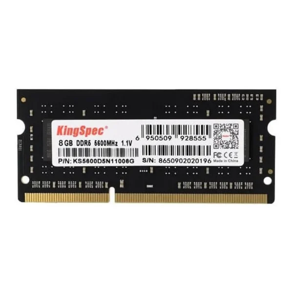 KingSpec DDR5 Laptop Memory, 8GB Capacity, 5600MT/s Speed, 262-Pin SODIMM Interface, 1.1V Voltage, On-Die ECC, Built-in PMIC | KS5600D5N11008G - Image 1 KingSpec DDR5 Laptop Memory, 8GB Capacity, 5600MT/s Speed, 262-Pin SODIMM Interface, 1.1V Voltage, On-Die ECC, Built-in PMIC | KS5600D5N11008G - Image 1