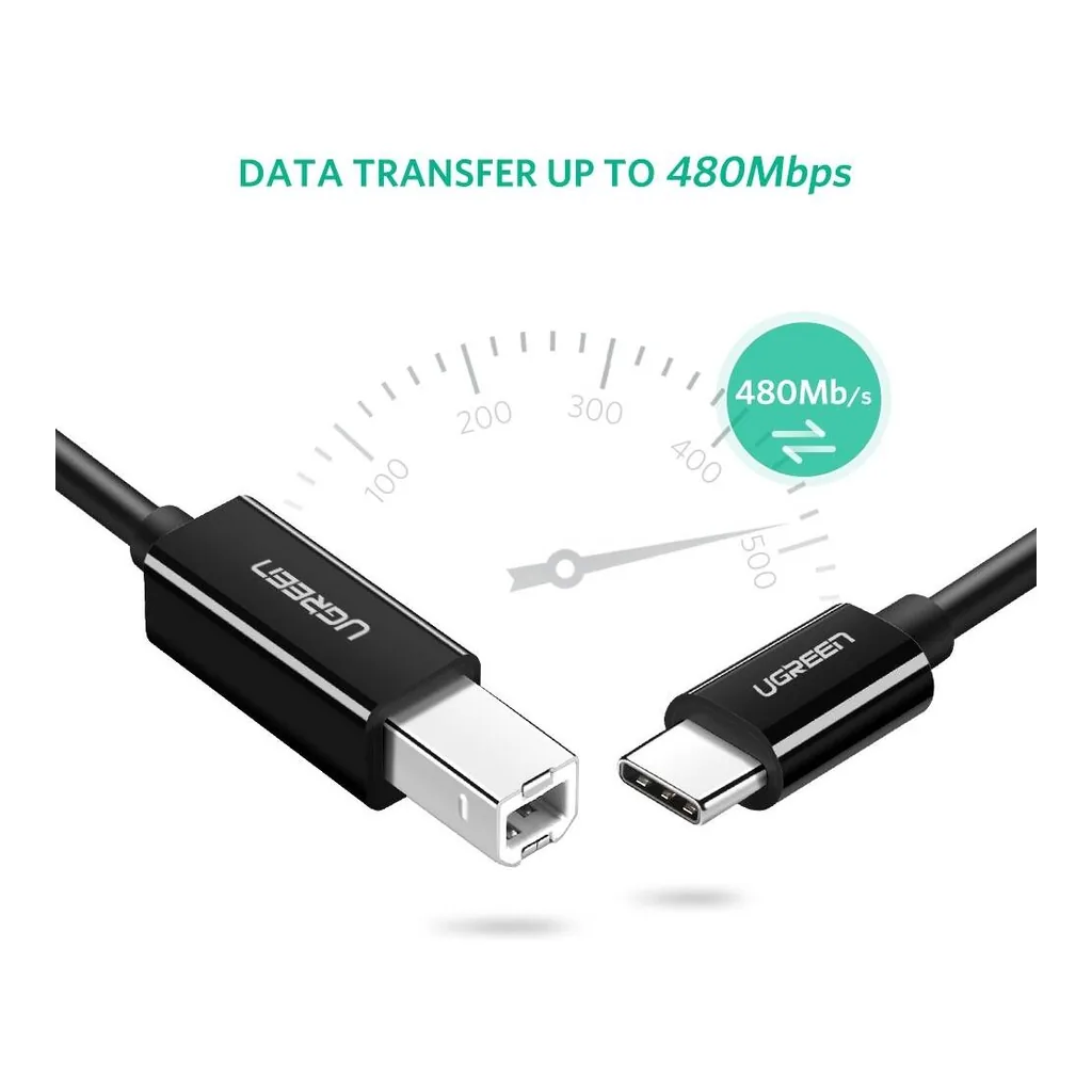 3aead523982983ad4b5b072f594cb296-hi.jpg UGREEN US241 USB-C to USB-B Printer Cable - Black