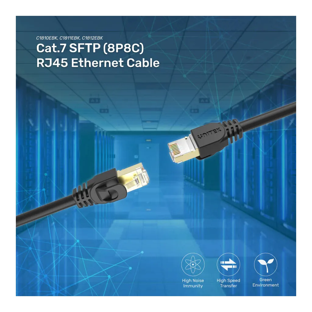 3ca872c696876c81cfeb80fa5421e963-hi.jpg UNITEK Cat 7 SSTP RJ45 Ethernet Cable, 10Gbps 600MHz, Double Shielded, Gold-Plated Connectors, PoE Compatible, 3 Meter Cable Length, Black