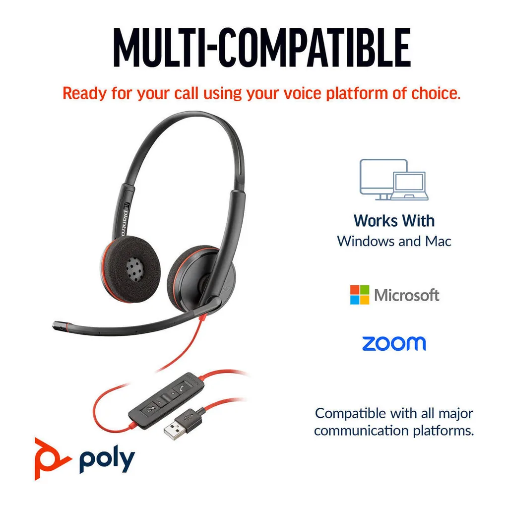 3d06a4cff25a3ca9ef5f4685a16f0a3e-hi.jpg Poly Blackwire 3220 USB-C Headset with USB-C to USB-A Adapter, Noise-Canceling Microphone, Inline Call Controls, Hearing Protection, USB-C Connectivity, Black