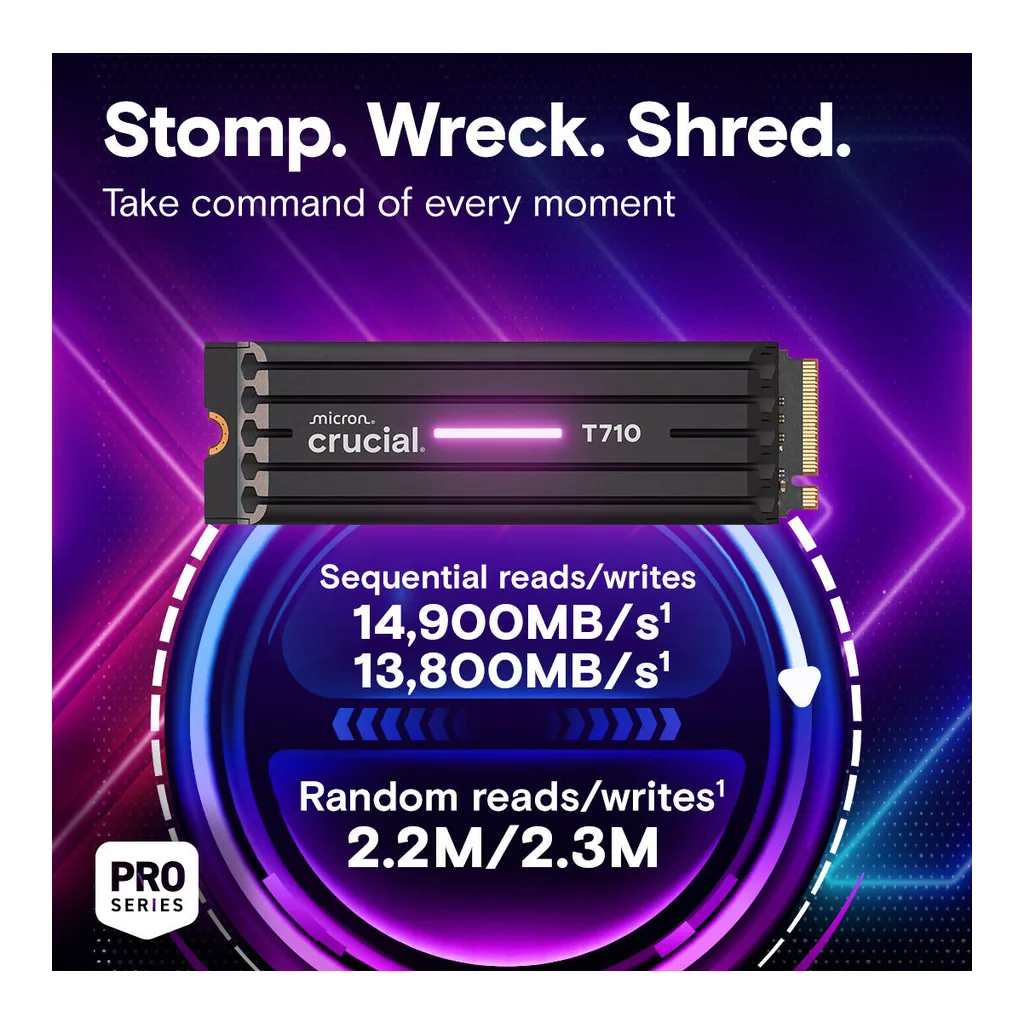 3d0ceb70e54bc2ade5cce5c8bf7fde2d-hi.jpg Crucial T710 Internal SSD with Heatsink, 1TB Capacity, M.2 2280 Form Factor, NVMe PCIe Gen 5 x4 Interface, 13700 MB/s Sequential Write & 14900 MB/s Sequential Read | CT1000T710SSD5