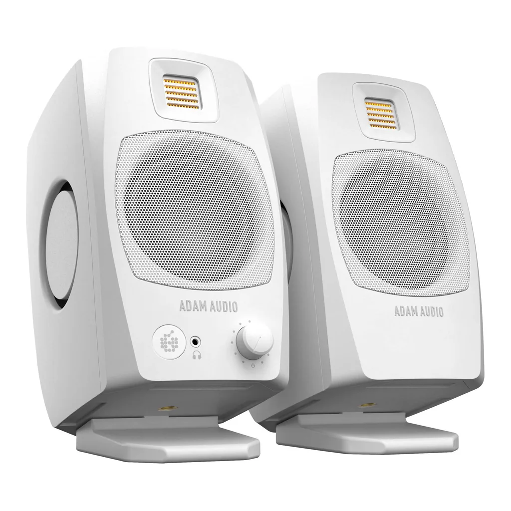 3ddd5af74c495b0599adea9d21c3ab99-hi.jpg ADAM AUDIO D3V Desktop Speakers, 3.5" Basket Diameter Woofer, D-ART Tweeter Type, Dual-Passive Radiator, TRS Analog Connectors, Single-Piece Aluminum Cone Material, White