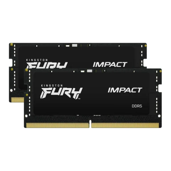 Kingston FURY Impact 32GB (16GB x2) DDR5 Laptop Memory, 5600MT/s Memory Speed, CL40 CAS Latency, SODIMM Module, 262 Pin, 1.1 Voltage, Intel XMP 3.0 Certified | KF556S40IBK2-32 - Image 1 Kingston FURY Impact 32GB (16GB x2) DDR5 Laptop Memory, 5600MT/s Memory Speed, CL40 CAS Latency, SODIMM Module, 262 Pin, 1.1 Voltage, Intel XMP 3.0 Certified | KF556S40IBK2-32 - Image 1