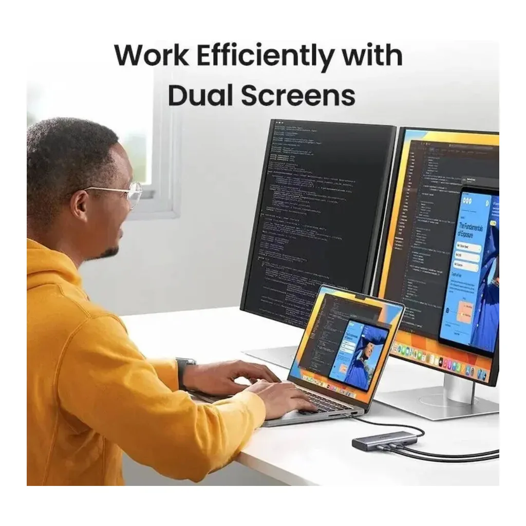 40c18ffd3cba476ea2ab496e5f870054-hi.jpg UGREEN 7 in 1 USB C Multifunctional Adapter, 2x HDMI, 2x USB A 3.0, 2x USB A 2.0 & 100W PD Hub Dock Multi Port, High Speed Data Transfer, Gray | 35897