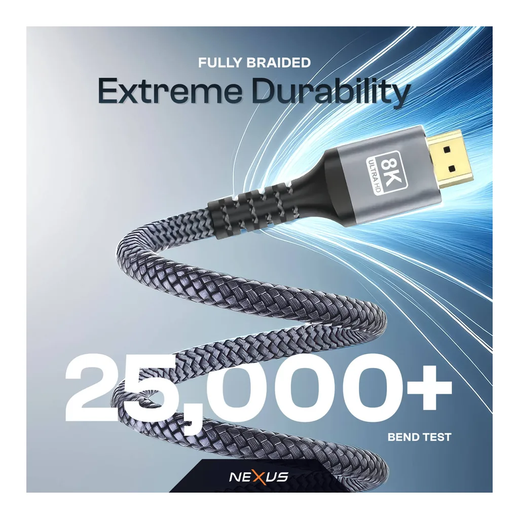 4174793cc1d36263763828953630b5a4-hi.jpg Nexus HDMI to HDMI Cable, 48Gbps Ultra High-Speed Transmission, Supports Up to 8K@60Hz, Nickel Plated Connector, Nylon Braided Cord, 2m Cable Lenth, Black