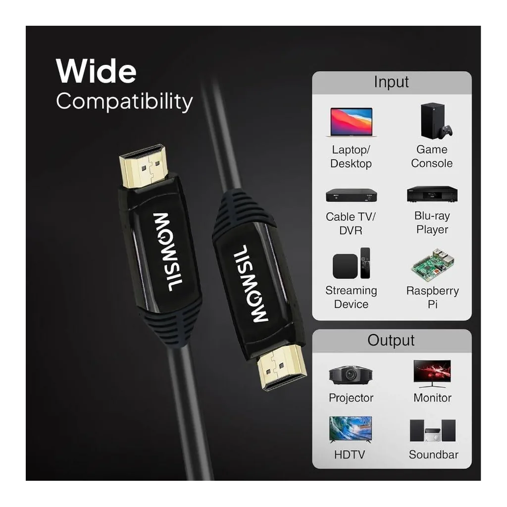 446164d9c417c4ee087fb647f9287abd-hi.jpg MOWSIL Active Optical AOC-Fiber HDMI 8K 60Hz 2.1 Cable 20Mtr, Supported Resolution UHD 8K@60Hz Bandwidth upto 48 Gbps, 20 Meters, Black
