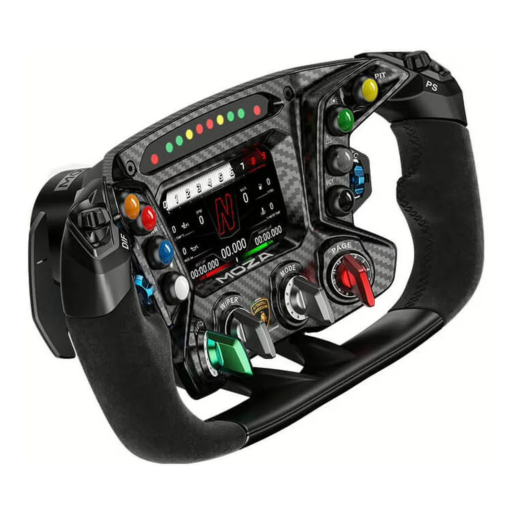 4fdc5ce7993c749087b015937a760969-hi.jpg MOZA Automobili Lamborghini Squadra Corse Essenza SCV12 Sim-Racing Steering Wheel, 4.3" LCD Touch Display, Suede leather Grip, 72 Programmable Inputs, Wired Connectivity, Black