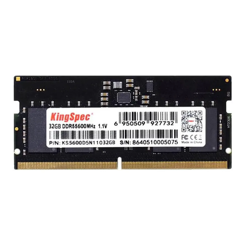 KingSpec DDR5 Laptop Memory, 32GB Capacity, 5600MT/s Speed, 262-Pin SODIMM Interface, 1.1V Voltage, On-Die ECC, Built-in PMIC | KS5600D5N11032G - Image 1 KingSpec DDR5 Laptop Memory, 32GB Capacity, 5600MT/s Speed, 262-Pin SODIMM Interface, 1.1V Voltage, On-Die ECC, Built-in PMIC | KS5600D5N11032G - Image 1