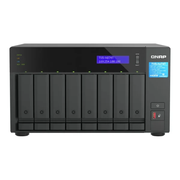 52b3c638225a6d2a0f21b900e18e15f4-hi.jpg Qnap TVS-h874T 8-Bay NAS Enclosure, Intel Core i9 16-Core, 64GB DDR4 RAM, Dual 2.5GbE LAN, Dual Thunderbolt 4 USB-C, PCIe Gen4 x8 Slot, Dual M.2 NVMe SSD Bays | TVS-H874T-I9-64G