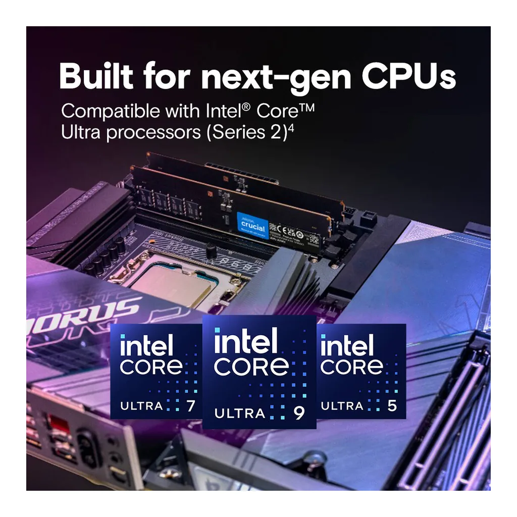 Crucial DDR5 UDIMM Desktop Memory, 32GB Capacity, 6400 MHz Memory Speed, CL52 CAS Latency, 1.1 Voltage, Unbuffered, Non-ECC | CT32G64C52CU5 - Image 3 Crucial DDR5 UDIMM Desktop Memory, 32GB Capacity, 6400 MHz Memory Speed, CL52 CAS Latency, 1.1 Voltage, Unbuffered, Non-ECC | CT32G64C52CU5 - Image 3