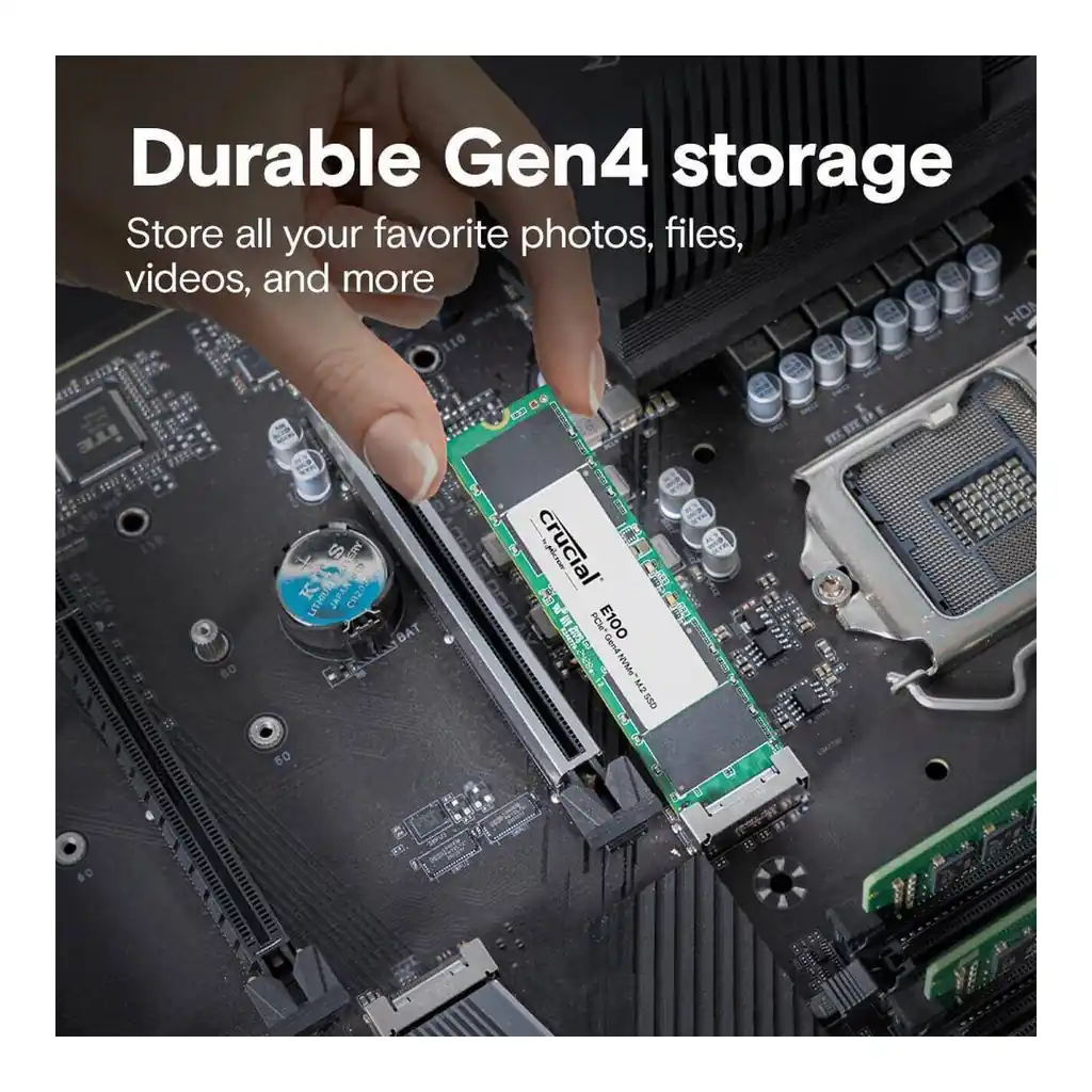 58cfe82ae3cbaf43da1216e32e9a0925-hi.jpg Crucial Gen4 E100 Internal SSD, 2TB Storage Capacity, M.2 Form Factor, 3D NAND Technology, Up To 5000MB/s Read Speed & Up To 4500MB/s Write Speed | CT2000E100SSD8