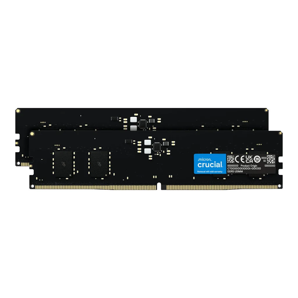 Crucial UDIMM Desktop Memory, 16GB (2x 8GB) Capacity, DDR5-5600 Memory Speed, CL46 CAS Latency, 1.1 Voltage, Black | CT2K8G56C46U5 - Image 1 Crucial UDIMM Desktop Memory, 16GB (2x 8GB) Capacity, DDR5-5600 Memory Speed, CL46 CAS Latency, 1.1 Voltage, Black | CT2K8G56C46U5 - Image 1