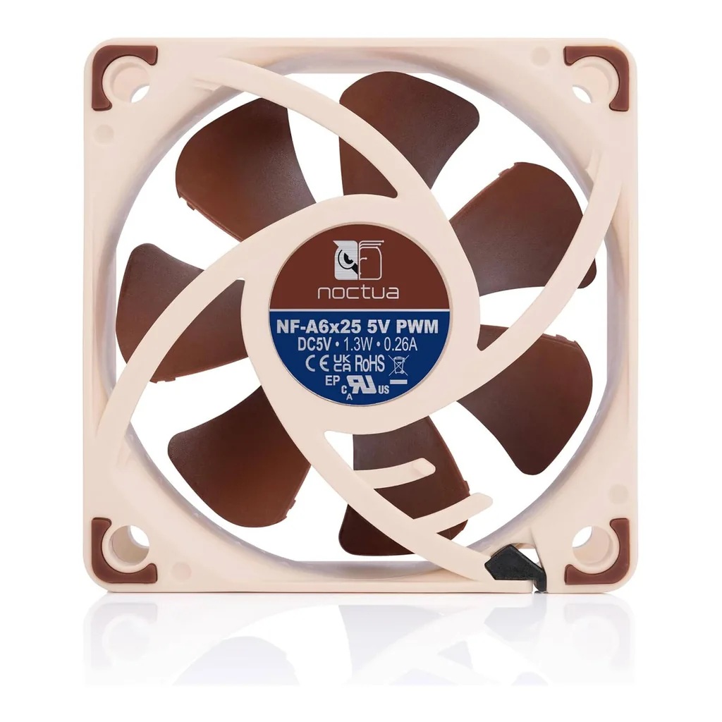 Noctua NF A6x25 5V PWM 60mm Cooling Fan, Brown - Image 6 Noctua NF A6x25 5V PWM 60mm Cooling Fan, Brown