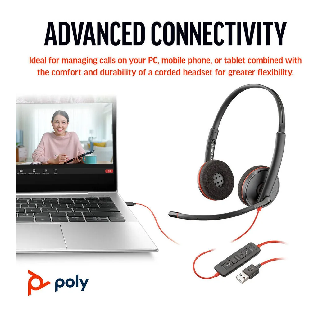 5d5b1e98992a8570c32e9c0a7f6c53a6-hi.jpg Poly Blackwire 3220 USB-C Headset with USB-C to USB-A Adapter, Noise-Canceling Microphone, Inline Call Controls, Hearing Protection, USB-C Connectivity, Black